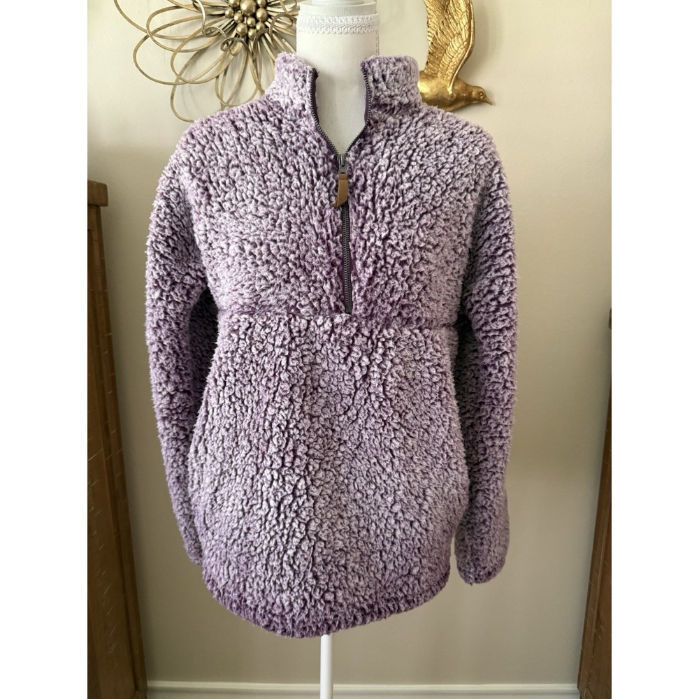 Time and Tru Sherpa Pullover Women XS Purple Pearl 1/4 Zip Fleece Cozy Pocket